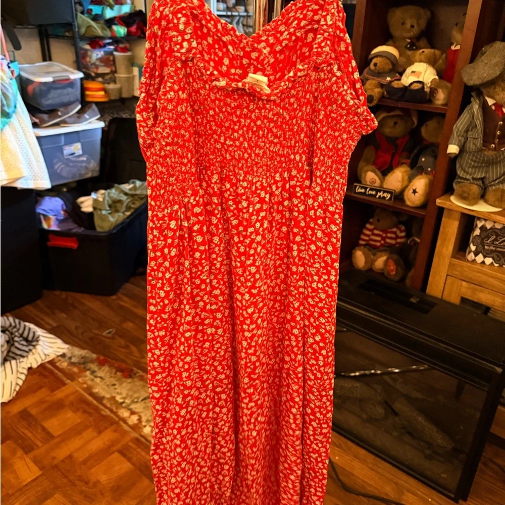 Red Floral Button-Down Dress size L - Picture 6 of 8